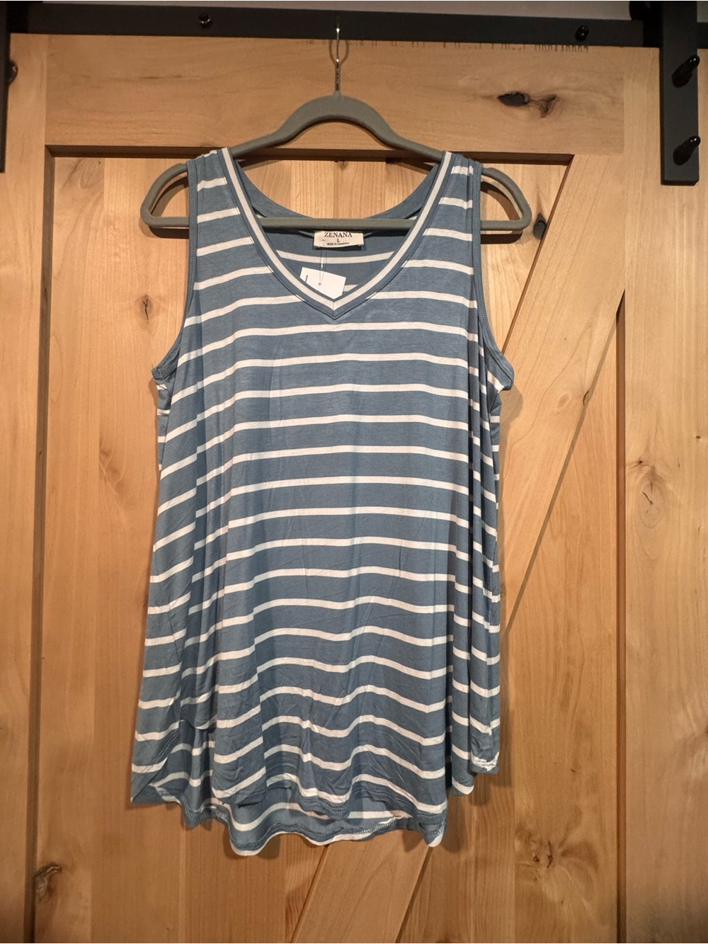 Zenana outfitters blue & White Striped V-Neck Tank Top
